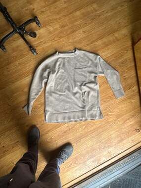 Zara Knit Crewneck Pullover Sweater with Chest Pocket - Beige XL